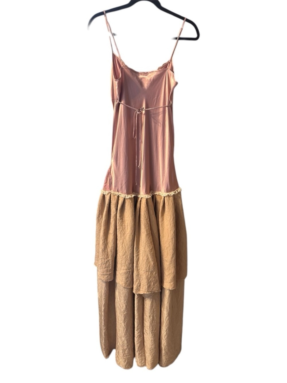 Self Esteem Blush Pink and Tan Satin Tiered Prom Dress size M - Picture 2 of 10